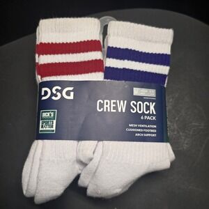 DSG 6-Pack Team Crew SocksWhiite Rainbow Stripe